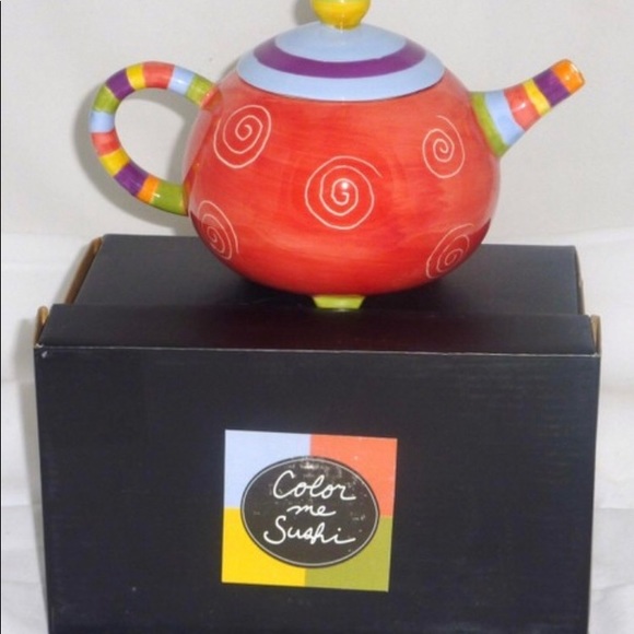 Color me Sushi ceramic footed teapot hand painted - Picture 3 of 6